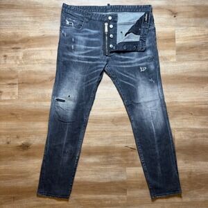 Dsquared2 Cool Guy Jeans Mens 56 Black Distressed Slim Fit Made in Italy‎ Zipper